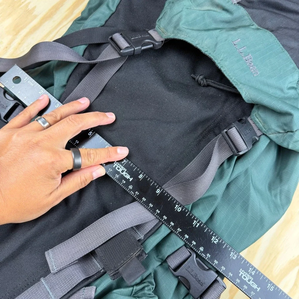 LL Bean Hiking Backpack Internal Frame Green Black Ripstop Nylon Rucksack